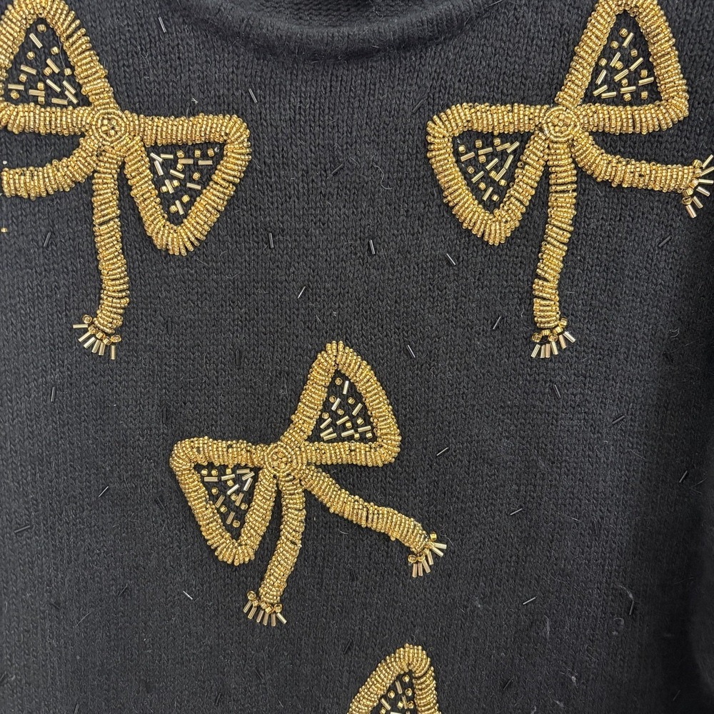 90's Sweater IB Diffusion Gold Bows Women's Size XL Silk Lambs wool Rabbit Hair‎ - Picture 3 of 6